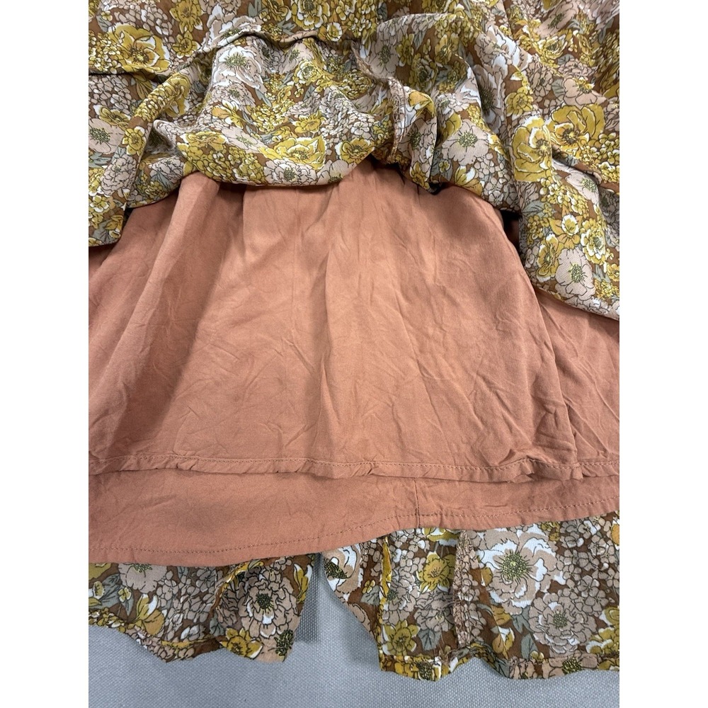 Indigo Soul Dress Women's 2XL Brown Yellow Floral Boho Short Babydoll Hippie - Picture 6 of 13